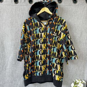 NWT PUMA Sport Club Short Sleeve Hoodie L All Over Print AOP Knit Sweatshirt